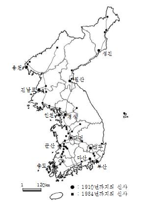  조선신사의 철도 네트워크화(1934년 기준)(출처 : 小山文雄, 1934, 神社と朝鮮, 朝鮮佛敎社, 124-128 