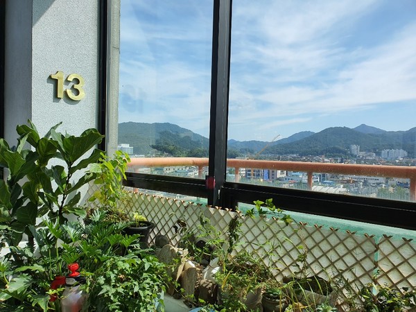 행사가 열린 전주시 고사동 기린호피스텔 고리들 작가 화실에서 바라본 바깥 풍경