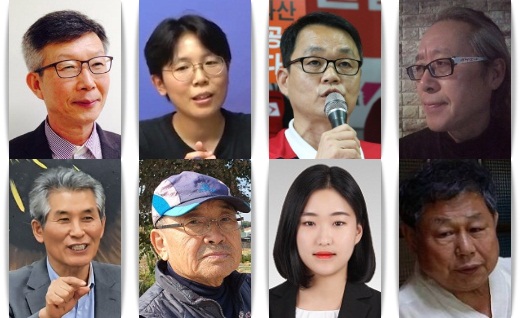 ▲위쪽 오른쪽 방향 : 백승종 교수, 나경희 기자, 박이삼 위원장, 이경섭 화가, 아래쪽 오른쪽 방향 : 강준만 교수, 문병준 씨, 이고은 기자, 김동식 장인