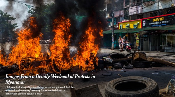 사진 출처: 뉴욕타임스 https://www.nytimes.com/.../myanmar-protests-military...