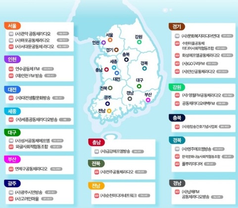 전국 공동체라디오 신규허가법인 20개(방송통신위원회 제공)