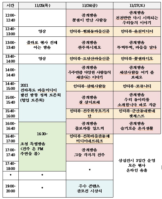 2021 전북 공동체미디어 주간 X 2021 전북 마을공동체미디어 네트워크 축제일정표