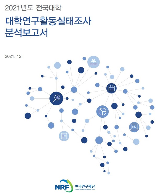 한국연구재단의 '2021년도 전국대학 연구활동 실태조사  분석 보고서' 표지(한국연구재단 제공)
