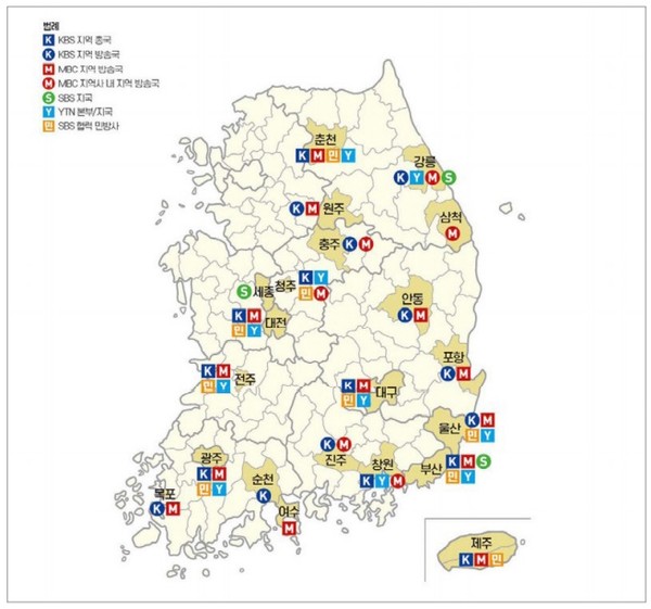 한국의 지상파 방송은 지난 100여 년간 국민의 눈과 귀 역할을 담당했다. 지상파 방송국은 전파송신을 위해 전국에 골고루 지방방송국을 설치해야 했다. 그러나 디지털 시대가 되면서 송신기술이 발달해 지방의 중계시설이 불필요해졌다. 최근 늘어난 디지털 방송사업자들은 거의 모두 서울에 집중되어 있다. 출처: 한국방송기자연합회.