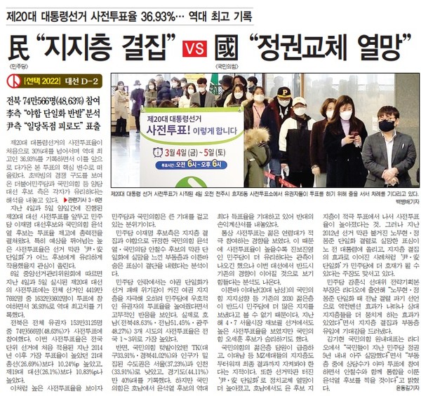 전민일보 3월 7일 1면 기사