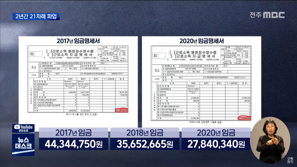 6월 22일 전주MBC 뉴스데스크 보도 화면 편집