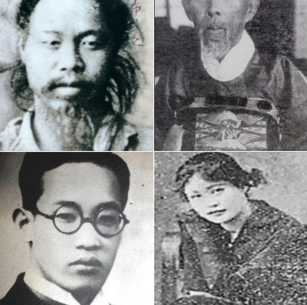 사진 위 왼쪽부터 김개남과 김성규, 그의 아들 김우진과 '사의찬미'의 윤심덕