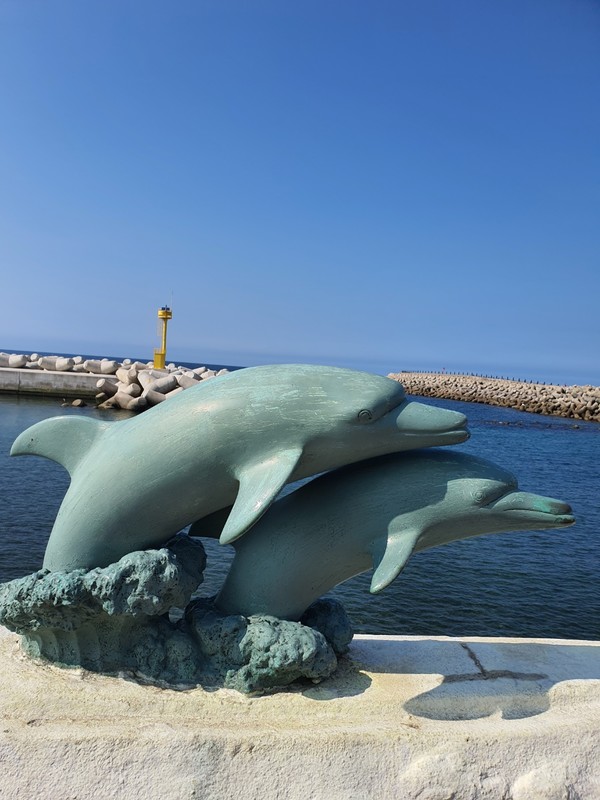 해안도로에서 마주한 돌고래 동상.