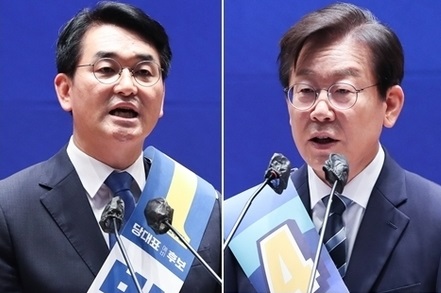 박용진(왼쪽)·이재명(오른쪽) 민주당 대표 후보