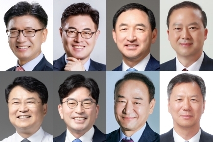 전북대 총장 선거 출마 예비후보들. 왼쪽 위부터 김동근, 김정문, 송양호, 양오봉, 이귀재, 이민호, 조재영, 한상욱 교수(가나다 순, 사진=전북대 제공)