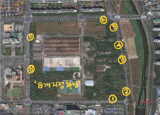 전북환경운동연합이 지난달 29일 옛 대한방직 부지 경계 청음조사로 확인한 맹꽁이 서식지. 사진 1번, 7번, 8번이 올해 새로 확인된 맹꽁이 서식지.(사진=전북환경운동연합 제공)