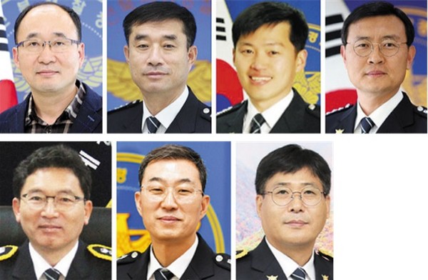 사진 위부터 오른쪽으로 전북경찰청 유봉현 홍보담당관, 임종명 경비과장, 이기범 사이버수사과장, 강태호 안보수사과장, 장익기 생활안전과장, 김효진 여성청소년과장, 황동석 정책과장.
