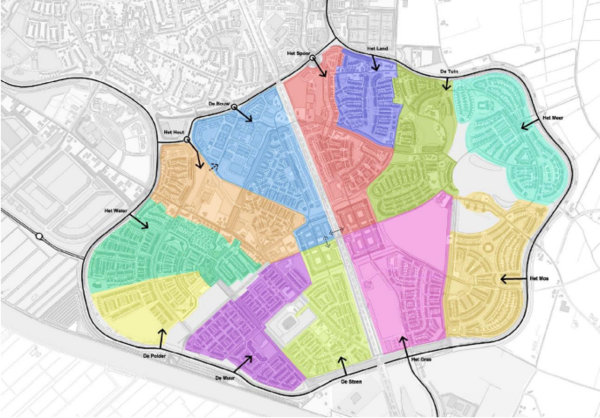 검정색 화살표들은 자동차의 동선이다. 외곽의 순환도로(링로드)를 통해 자신의 집(또는 목적지)과 가장 가까운 곳으로 진입할수 있다. 그리고 일정 한계구역 내부로는 진입하지 못한다.