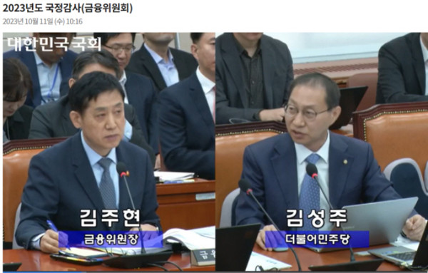 11일 열린 국회 정무위원회의 금융위원회 국정감사 모습(사진=국회 의사중계시스템 영상회의록 캡처)