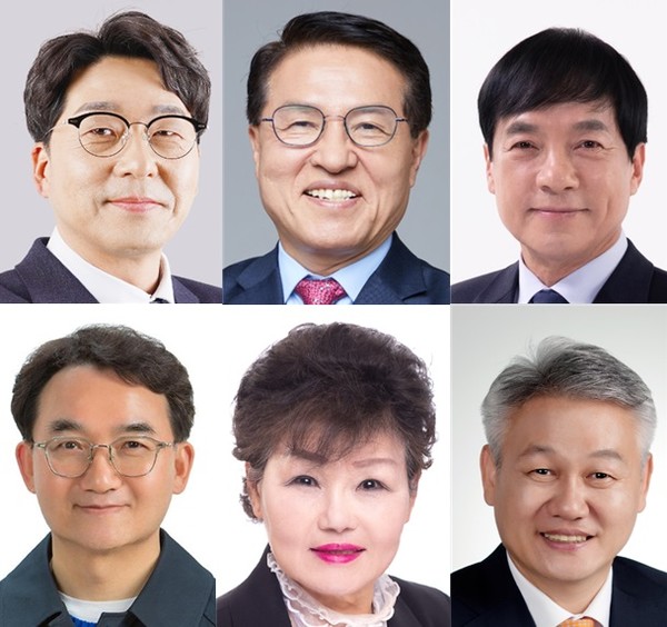            사진 위 좌측부터 시계방향으로 강성희, 정운천, 이성윤, 김광종, 오삼례, 전기엽 예비후보(무순)