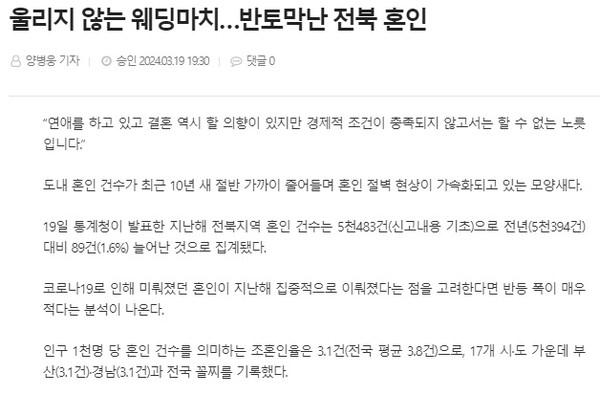 전북도민일보 3월 19일 인터넷판 기사(홈페이지 갈무리)