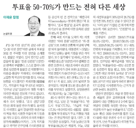 영남일보 4월 5일 칼럼(지면 갈무리)