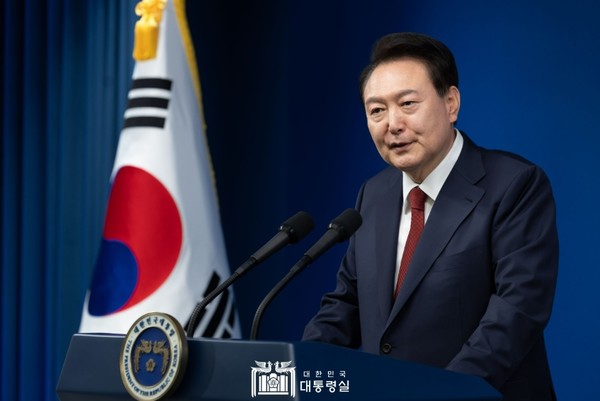 윤석열 대통령은 9일 용산 대통령실에서 '윤석열 정부 2년 국민보고 및 기자회견'을 진행했다.(사진=대통령실 제공)