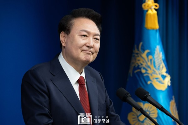 5월 9일 윤석열 대통령이 용산 대통령실에서 '윤석열정부 2년 국민보고 및 기자회견'을 하고 있는 모습.(사진=대통령실 제공)