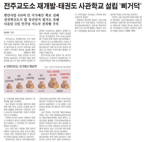 새전북신문 8월 30일 1면 기사(지면 갈무리)