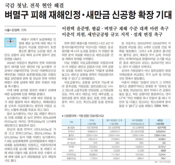 새전북신문 10월 8일 1면 기사(지면 갈무리)