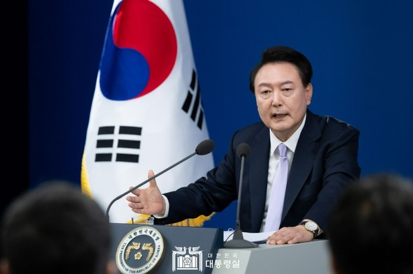 윤석열 대통령이 7일 용산 대통령실에서 대국민담화 및 기자회견을 진행했다.(사진=대통령실 제공)