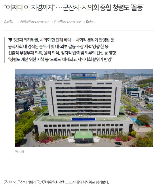 전북일보 12월 19일 인터넷판 기사(홈페이지 갈무리)