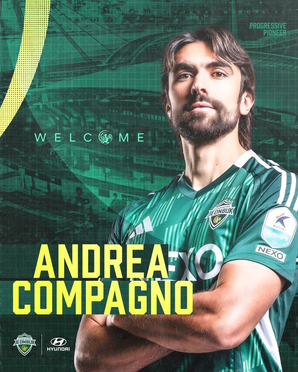 전북 현대는 6일 이탈리아 출신으로 국가대표 발탁 경력을 갖춘 최전방 공격수 안드레아 콤파뇨(Andrea Compagno)를 영입했다고 밝혔다.(사진=전북 현대 모터스 제공)