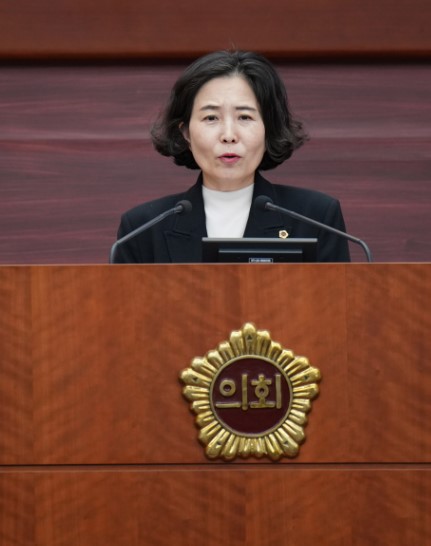 전북특별자치도의회 기획행정위원회 소속 이수진 의원이 3일 제417회 임시회에서 5분 자유발언을 하고 있다.(사진=전북특별자치도의회 제공) 