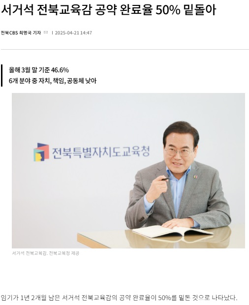 전북cbs노컷뉴스 4월 21일 기사(홈페이지 갈무리)