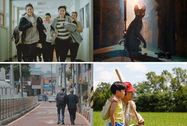 왼쪽 위부터 '괜찮아 괜찮아 괜찮아!', '플로우', '어른 김장하', '미나리' 영화의 한 장면.(사진=전주국제영화제 제공)