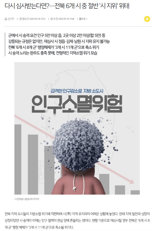 전북일보 5월 19일 인터넷판 기사(홈페이지 갈무리)