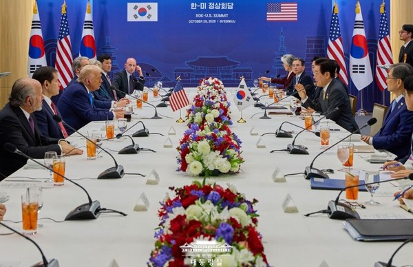 10월 29일 경북 경주 국립경주박물관에서 열린 한미 정상회담 모습.(사진=대통령실 제공)